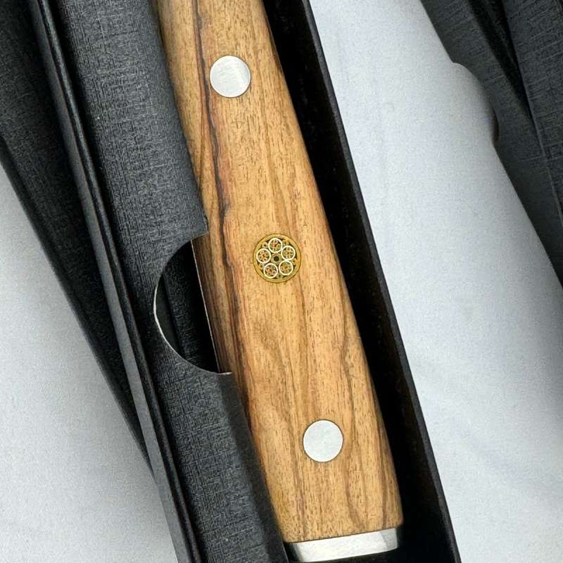 Lifespace Luxury 3pce Olive Wood Handle Full Tang Damascus Blade Chef Knife Set in a Gift Box