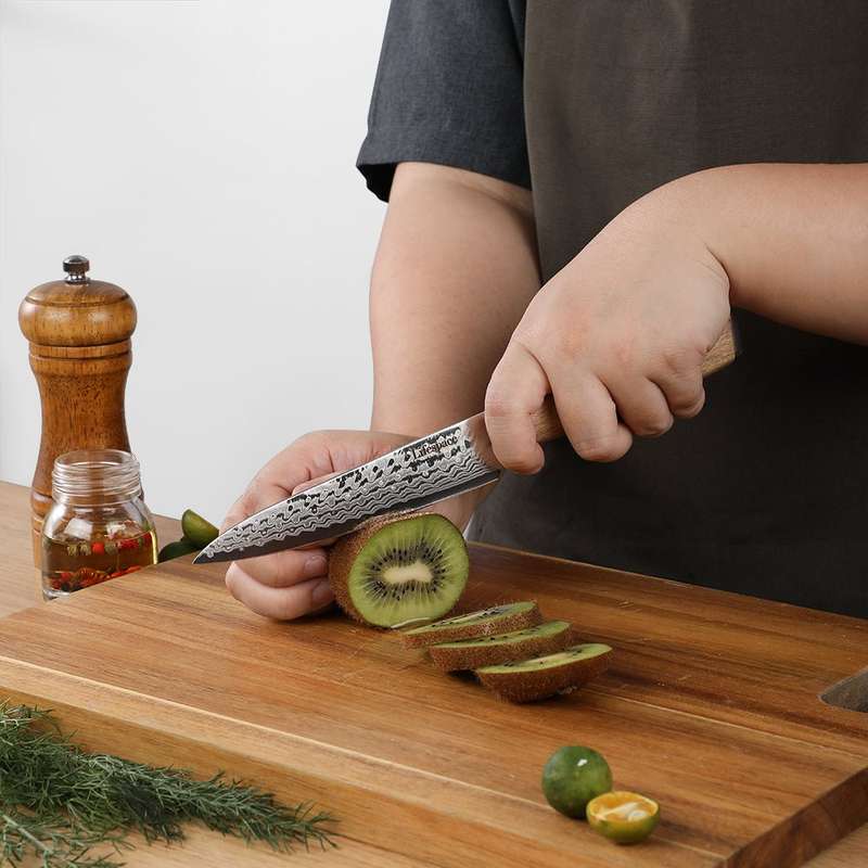 Lifespace Luxury 3pce Olive Wood Handle Full Tang Damascus Blade Chef Knife Set in a Gift Box
