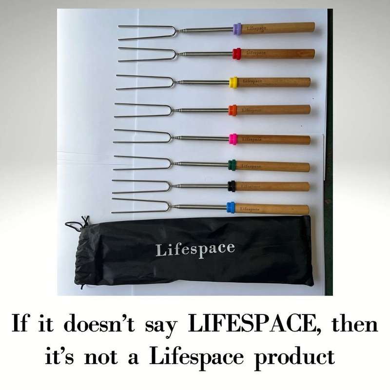 Lifespace Marshmallow Telescopic Roasting Forks (8Pce) with Wooden Handle