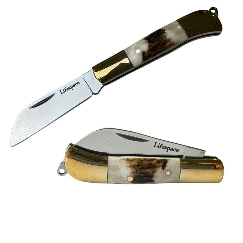 Lifespace Premium 'Hawkbill' Biltong Utility Knife with SS Blade & Antler Handle