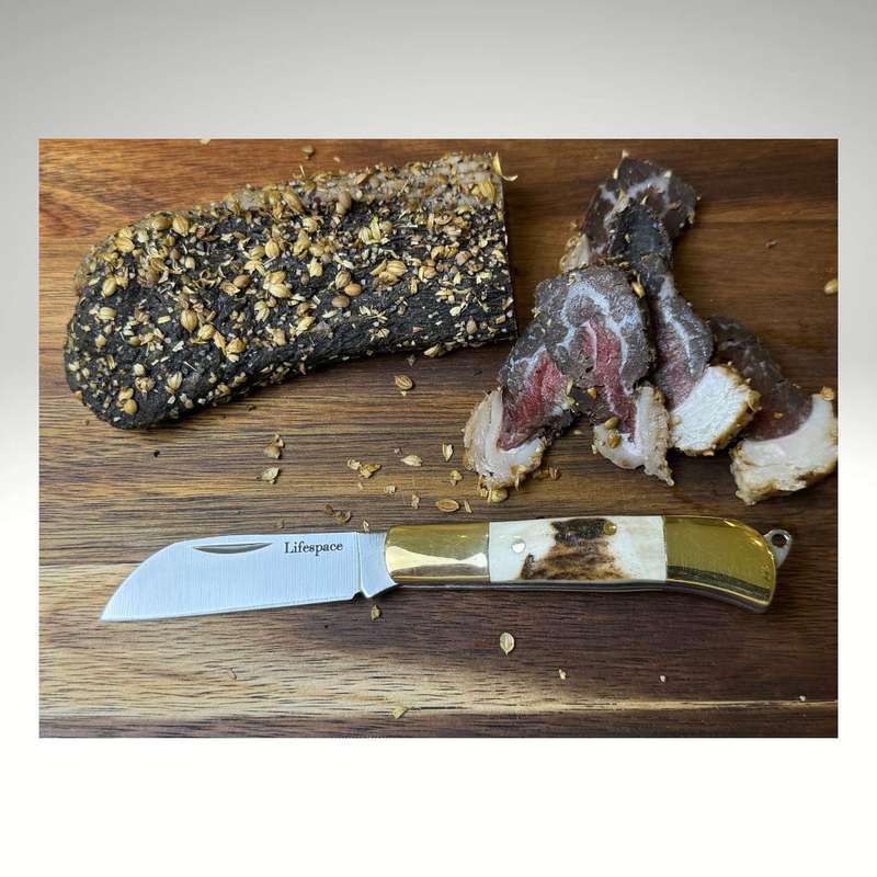 Lifespace Premium 'Hawkbill' Biltong Utility Knife with SS Blade & Antler Handle