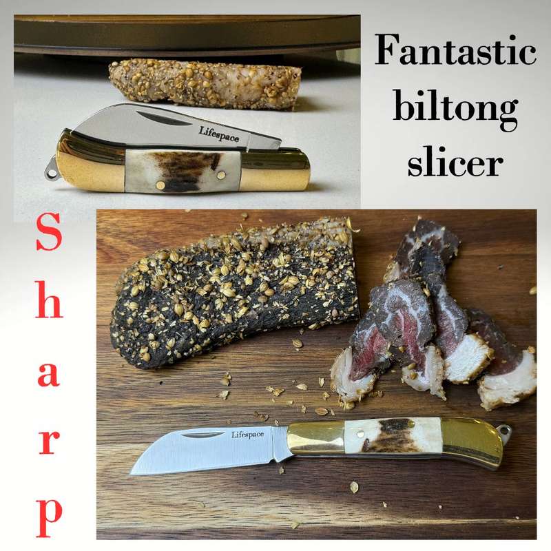 Lifespace Premium 'Hawkbill' Biltong Utility Knife with SS Blade & Antler Handle