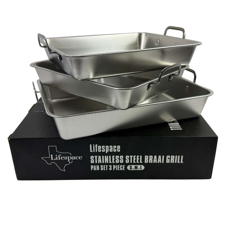Lifespace Premium Quality 304 S/S Braai Pan Set with Micro-textured Base- S, M, L