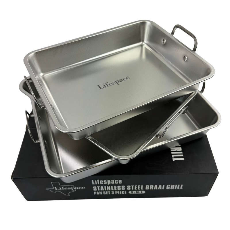 Lifespace Premium Quality 304 S/S Braai Pan Set with Micro-textured Base- S, M, L