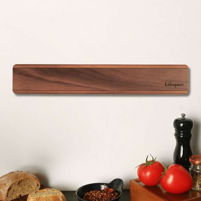 Lifespace Premium Walnut Wall Mount Magnetic Knife Rack with Strong Magnets