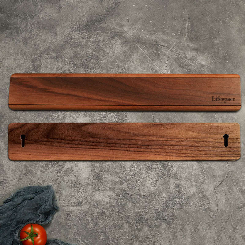 Lifespace Premium Walnut Wall Mount Magnetic Knife Rack with Strong Magnets