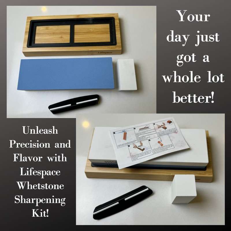 Lifespace Premium Whetstone Dual Sided 1000/3000 Grit, Sharpening Stone, Non-Slip Bamboo Base & A...