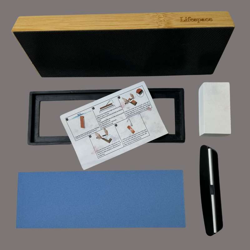 Lifespace Premium Whetstone Dual Sided 1000/3000 Grit, Sharpening Stone, Non-Slip Bamboo Base & A...