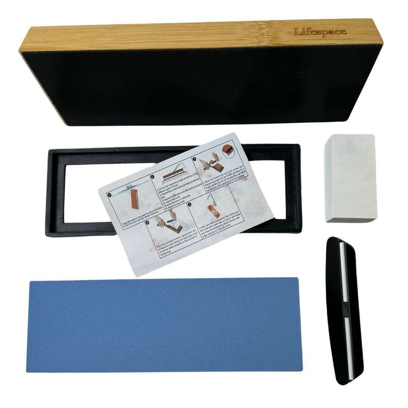 Lifespace Premium Whetstone Dual Sided 1000/3000 Grit, Sharpening Stone, Non-Slip Bamboo Base & A...