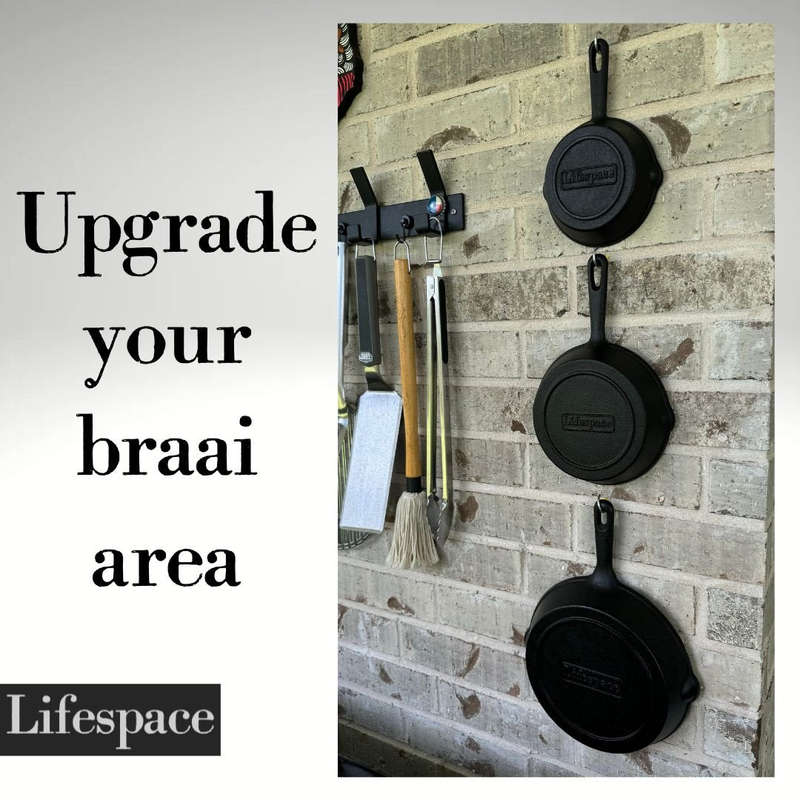 Lifespace Quality 3 Piece Matt Black Cast Iron Skillet Pan Set
