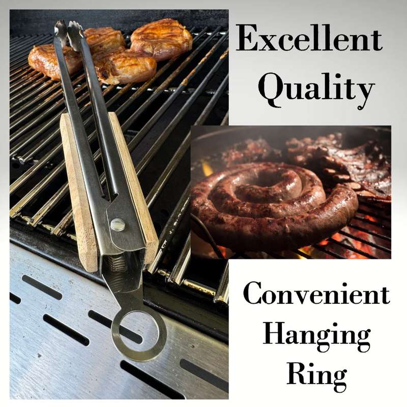 Lifespace Quality Stainless Steel Braai & Salad Tongs with Wood Handle - 40cm