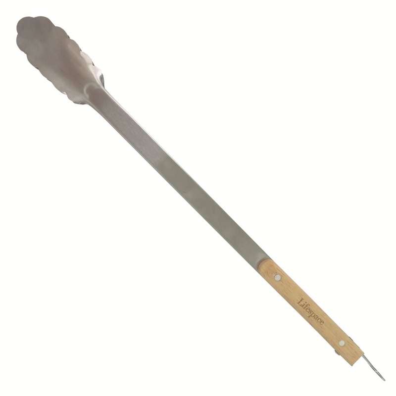 Lifespace Quality Stainless Steel Braai & Salad Tongs with Wood Handle - 40cm