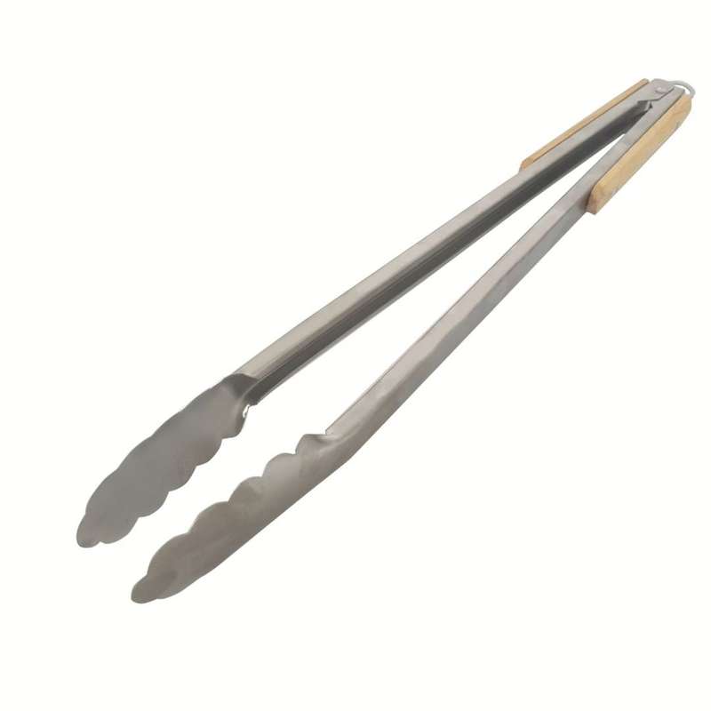 Lifespace Quality Stainless Steel Braai & Salad Tongs with Wood Handle - 40cm