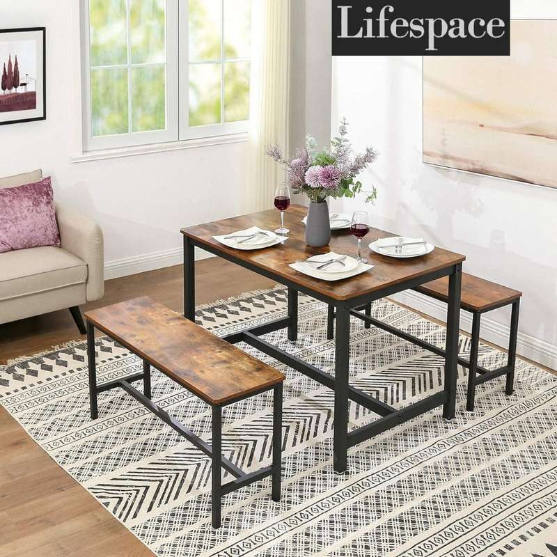 Lifespace Rustic Industrial Dining Patio Bench Set (set of two)