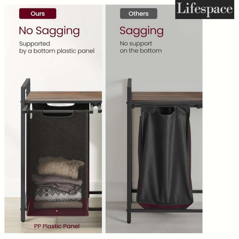 Lifespace Rustic Industrial Double Laundry Basket Hamper with Sorting Shelf