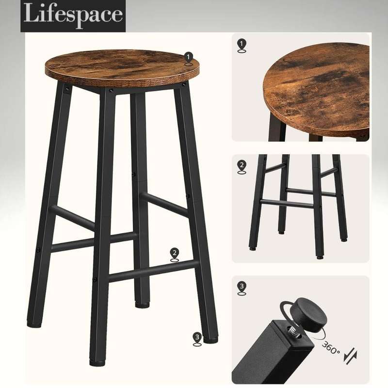 Lifespace Rustic Industrial Kitchen Bar Stool / Chair (set of two)