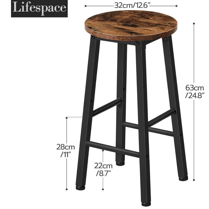 Lifespace Rustic Industrial Kitchen Bar Stool / Chair (set of two)