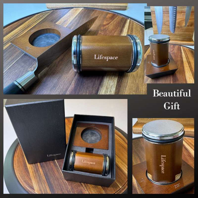 Lifespace Walnut & Alloy Rolling Knife Sharpener with 4 Blade Angles in a Gift Box