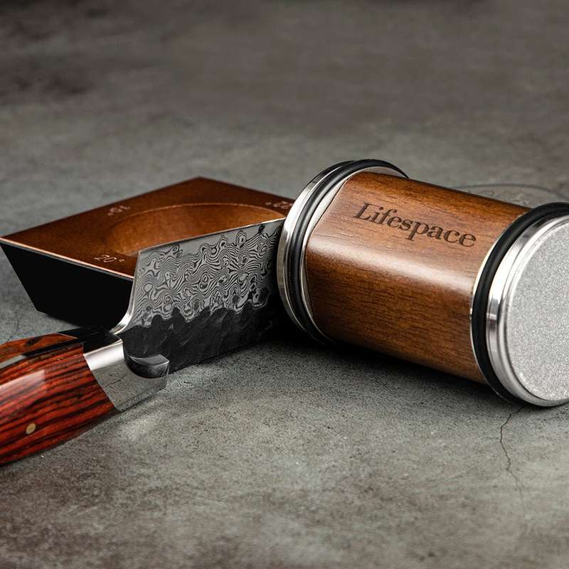 Lifespace Walnut & Alloy Rolling Knife Sharpener with 4 Blade Angles in a Gift Box