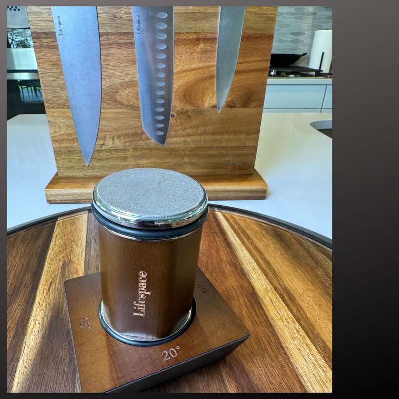 Lifespace Walnut & Alloy Rolling Knife Sharpener with 4 Blade Angles in a Gift Box