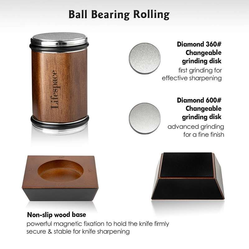 Lifespace Walnut & Alloy Rolling Knife Sharpener with 4 Blade Angles in a Gift Box
