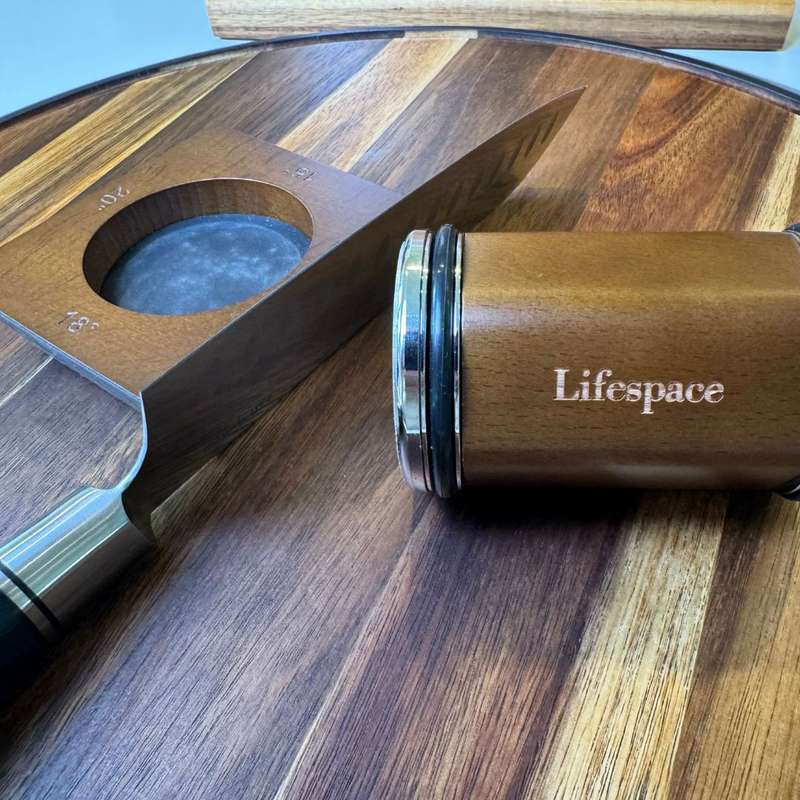 Lifespace Walnut & Alloy Rolling Knife Sharpener with 4 Blade Angles in a Gift Box