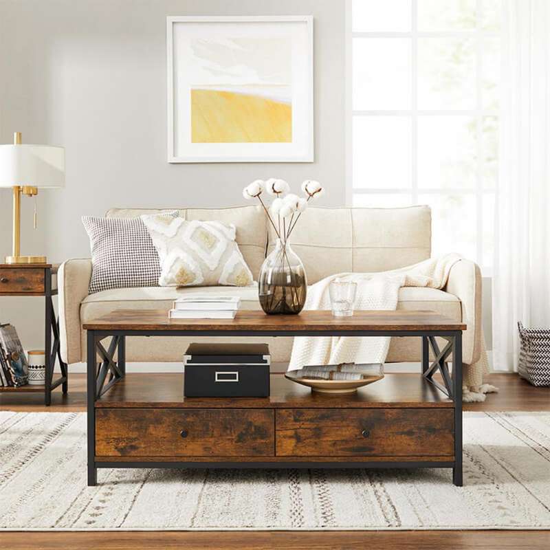 Lifespace Wood & Metal Coffee Table With Drawers & Storage Shelf