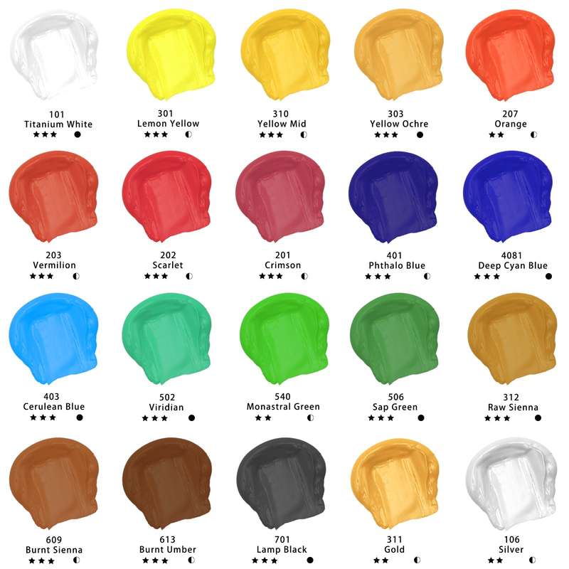 Artecho Acrylic Paint Set 20 Colours 4.05 oz/ 120ml Tube Art Paint