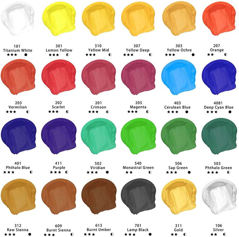 Artecho Acrylic Paint Set 24 Colours 2.02oz/ 60ml Tube Paint Set