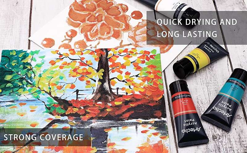 Artecho Acrylic Paint Set, 7 Primary Colours - 6 x 60ml & 1 x 120ml Titanium White Acrylic Paint