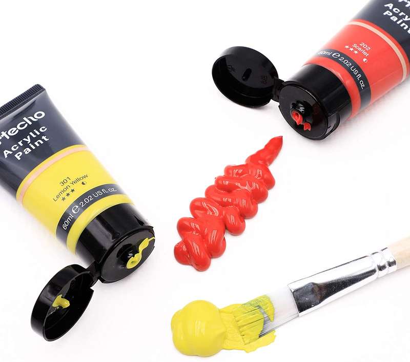 Artecho Acrylic Paint Set, 7 Primary Colours - 6 x 60ml & 1 x 120ml Titanium White Acrylic Paint