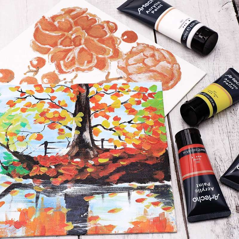 Artecho Acrylic Paint Set, 7 Primary Colours - 6 x 60ml & 1 x 120ml Titanium White Acrylic Paint