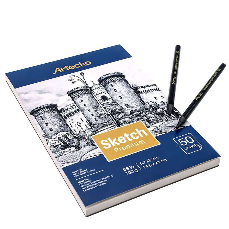Artecho Premium Black Charcoal 24 Woodless Pencil Set & 50 Page Sketch Pad