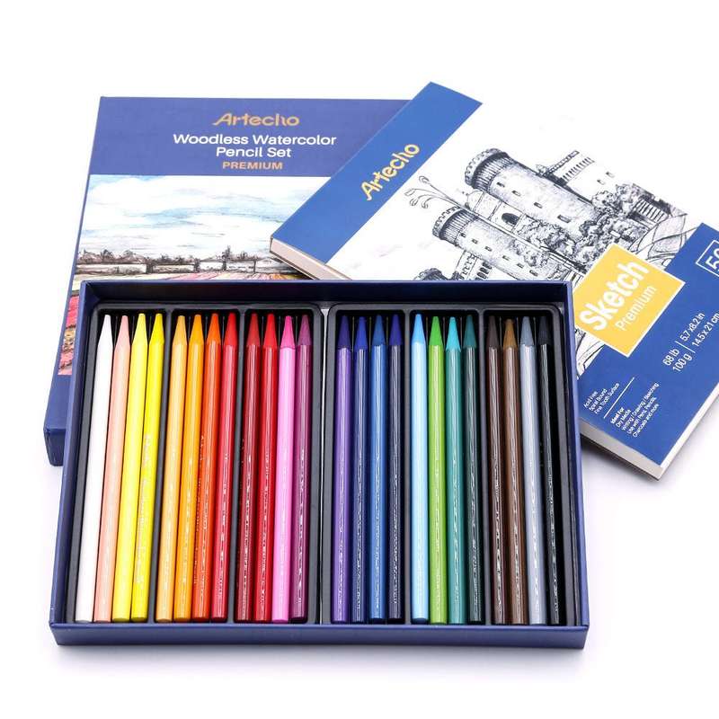 Artecho Premium Watercolour 24 Pencil Set & 50 Page Sketch Pad