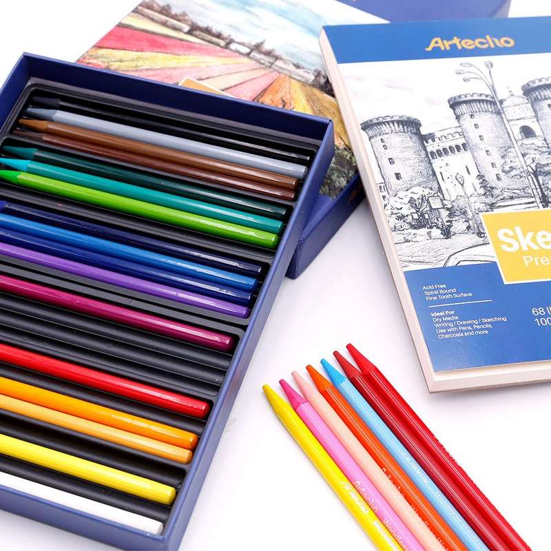 Artecho Premium Watercolour 24 Pencil Set & 50 Page Sketch Pad