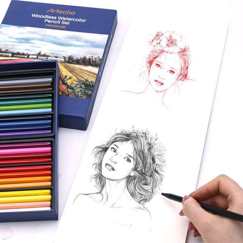 Artecho Premium Watercolour 24 Pencil Set & 50 Page Sketch Pad