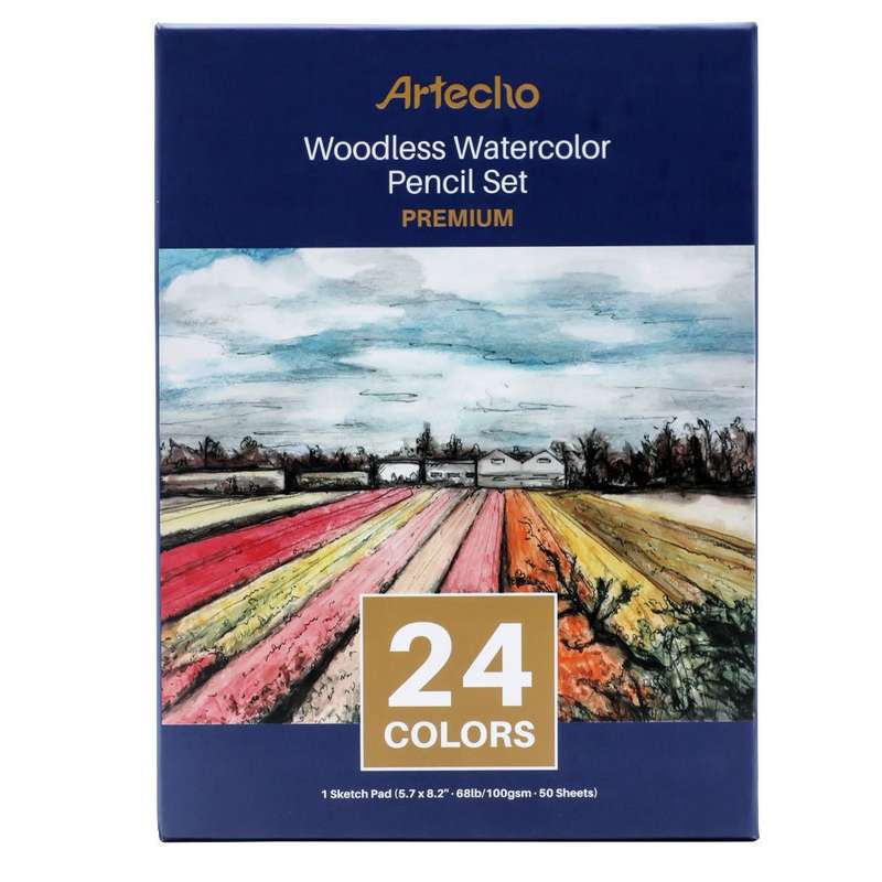 Artecho Premium Watercolour 24 Pencil Set & 50 Page Sketch Pad