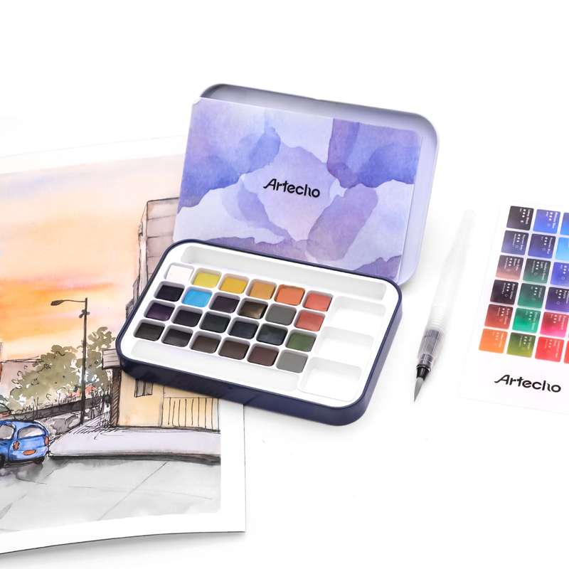 Artecho Watercolour Paint Set in Tin Case - Professional 24 colour