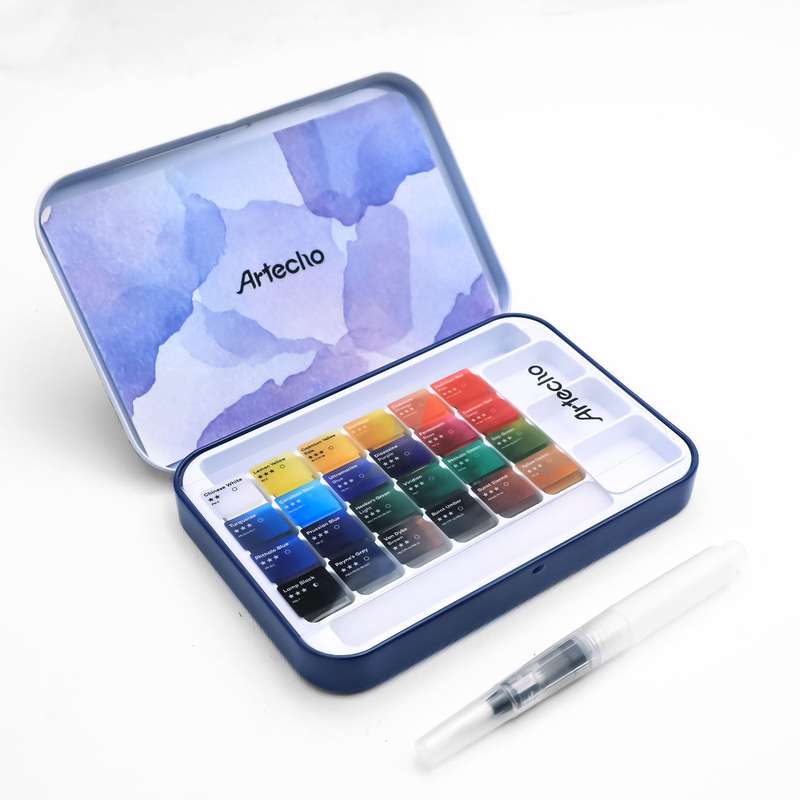 Artecho Watercolour Paint Set in Tin Case - Professional 24 colour