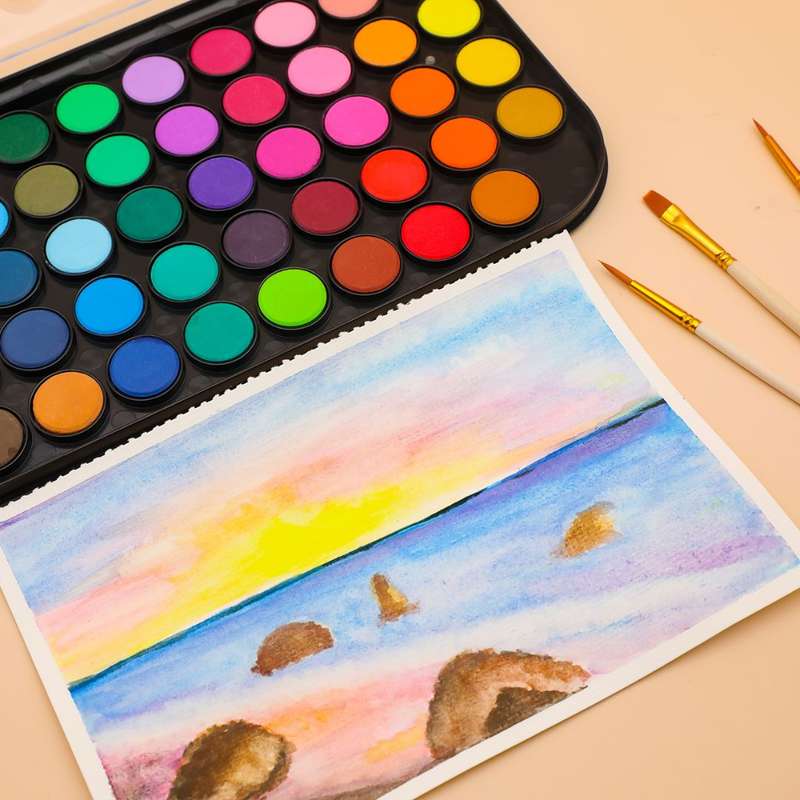 Artecho Watercolour Paint Set with 3 Brushes in a Plastic Case - Student 48 Colour
