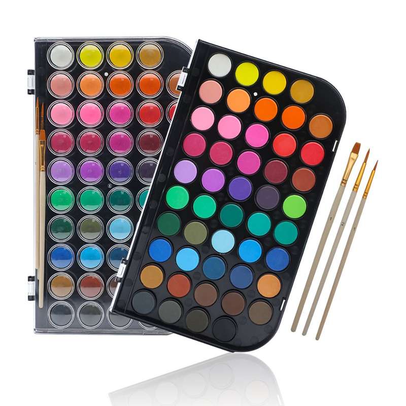 Artecho Watercolour Paint Set with 3 Brushes in a Plastic Case - Student 48 Colour