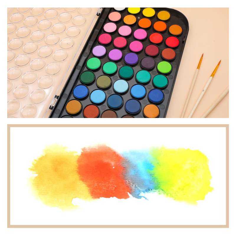 Artecho Watercolour Paint Set with 3 Brushes in a Plastic Case - Student 48 Colour