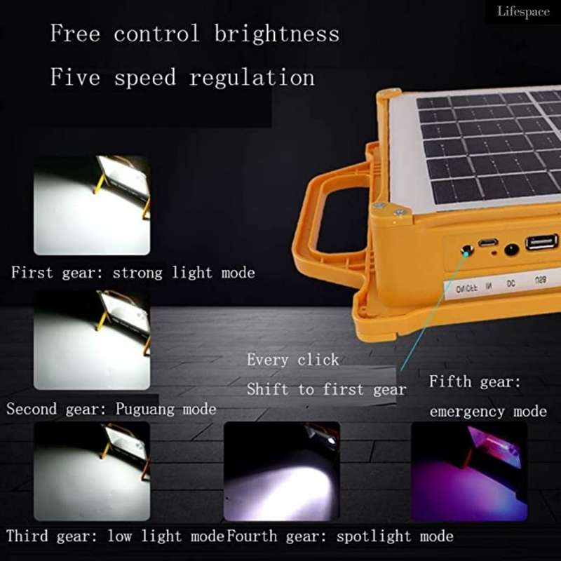 Lifespace Quality 100w Portable Solar Light with USB Port