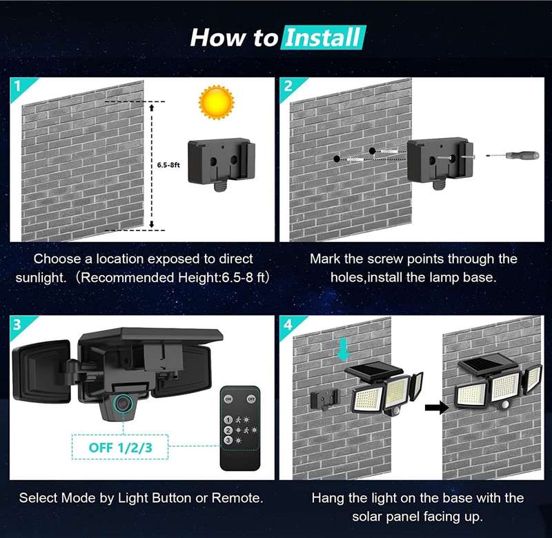 Lifespace 210 LED 300lm Solar Security Flood Light With 3 Heads