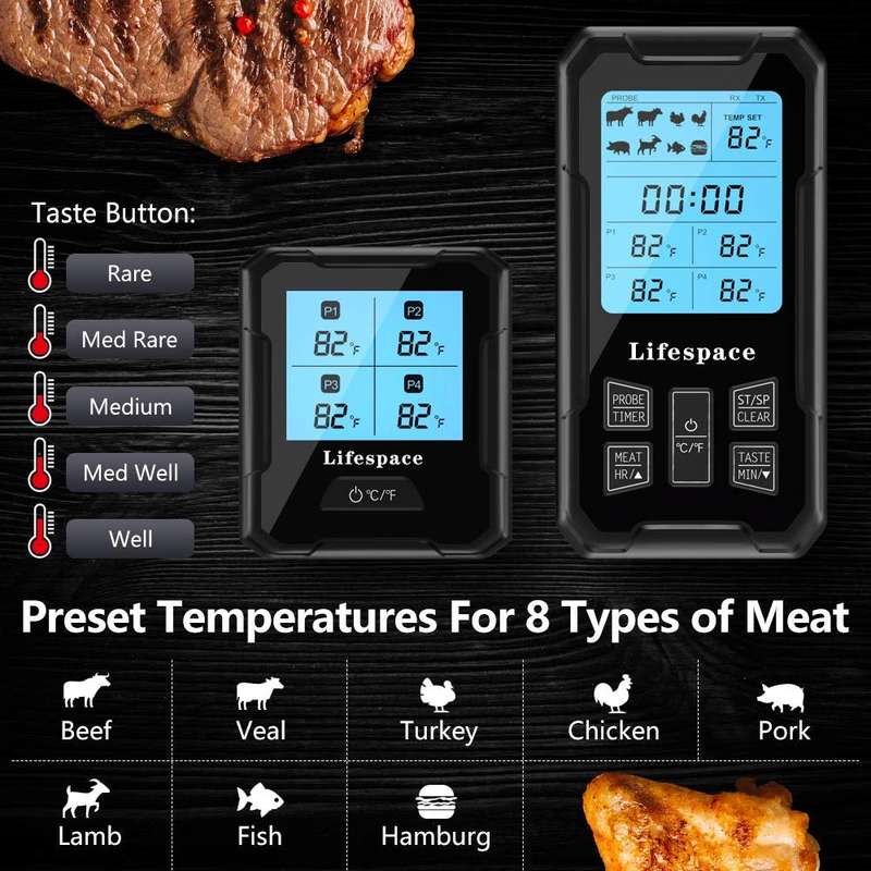 Lifespace 4 Probe 100m Wireless Cooking Meat Thermometer