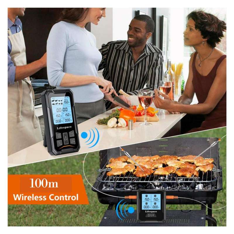 Lifespace 4 Probe 100m Wireless Cooking Meat Thermometer