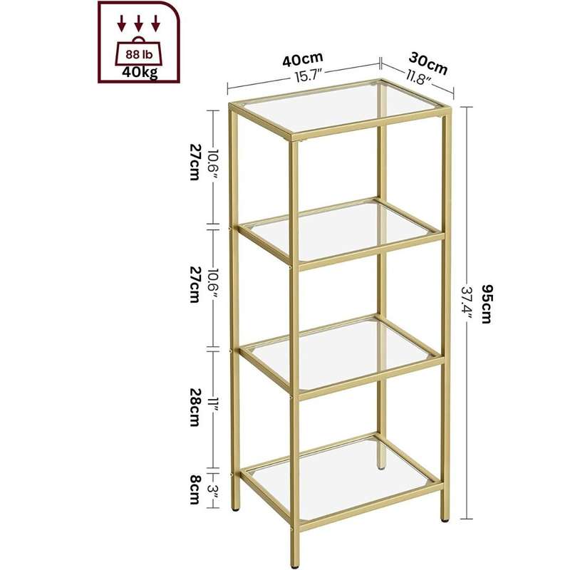 Lifespace 4-tier Storage Shelf Rack with Gold Frame