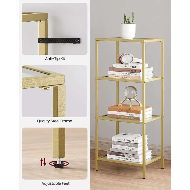 Lifespace 4-tier Storage Shelf Rack with Gold Frame