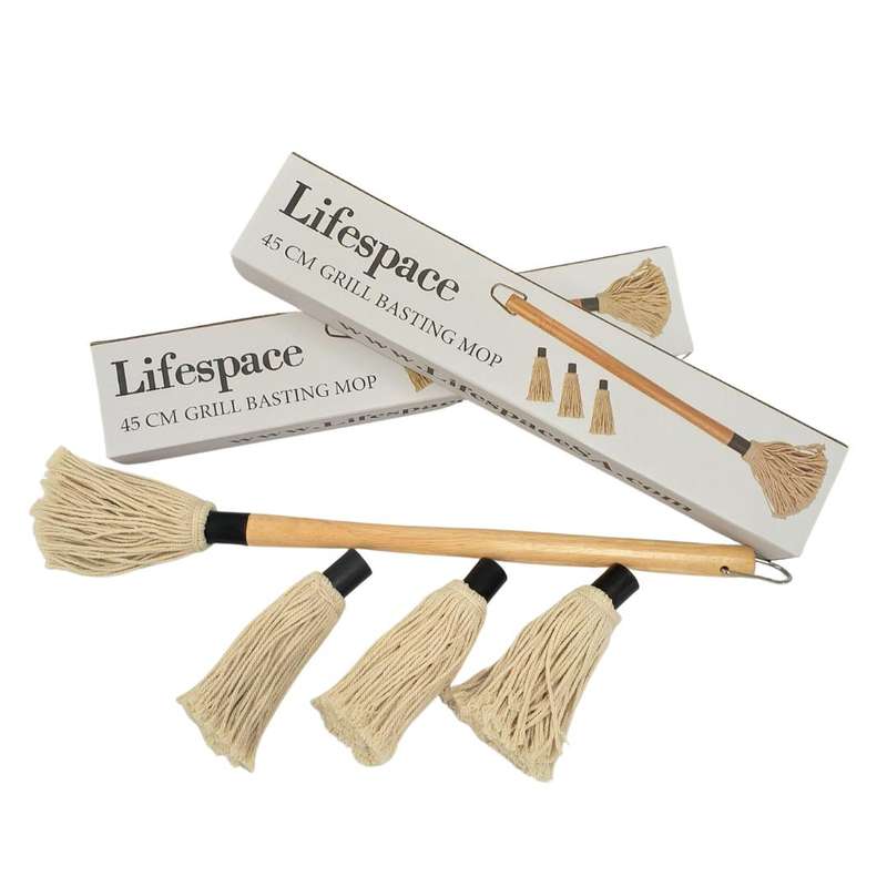 Lifespace 45cm BBQ Braai Basting Mop Brush with 3 Spare Heads