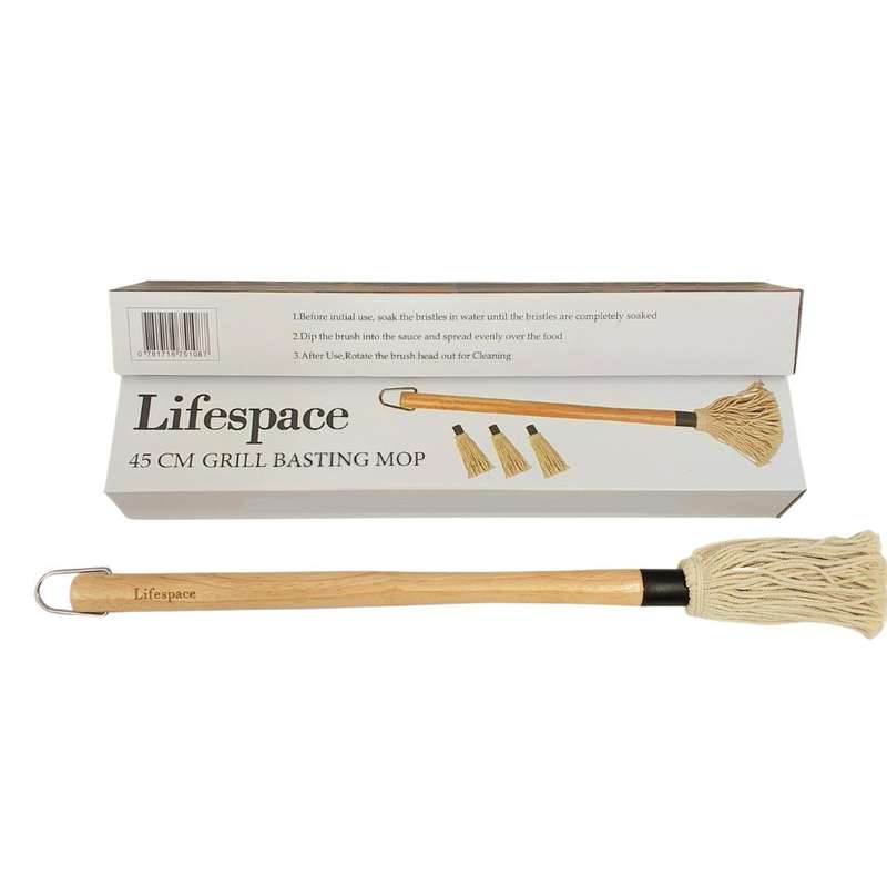 Lifespace 45cm BBQ Braai Basting Mop Brush with 3 Spare Heads